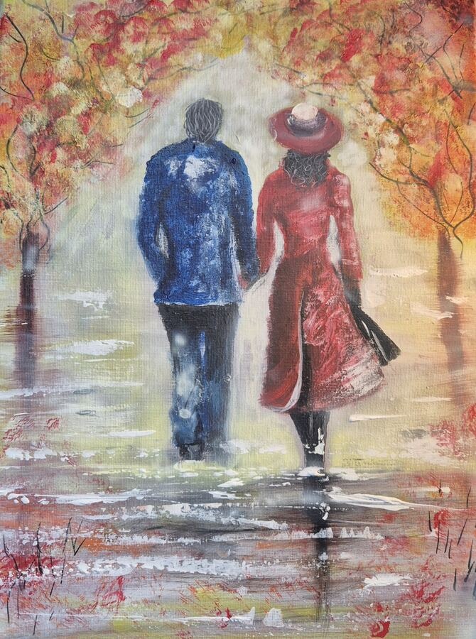 Autumn Walk - original mixed-media artwork by Janet Jackson, JJs Art Online