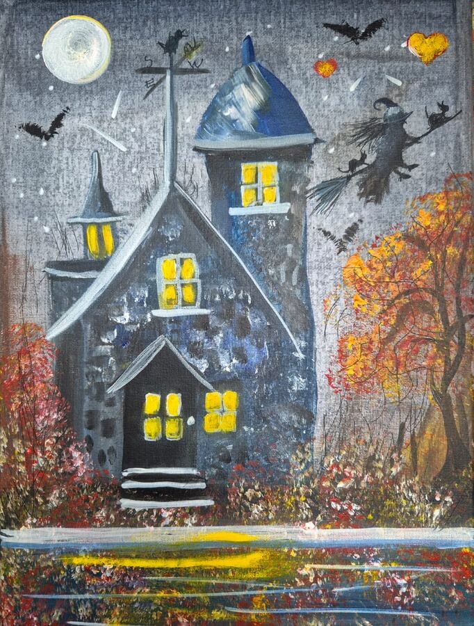 The Old House on the Hill - original mixed-media artwork by Janet Jackson, JJs Art Online