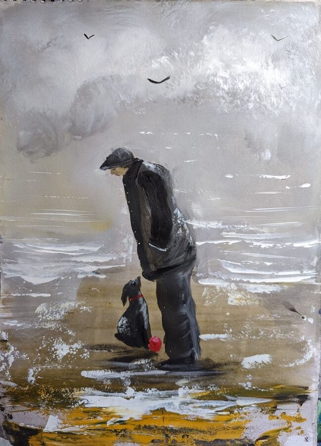 By the Shore (Study) - original mixed-media artwork by Janet Jackson, JJs Art Online