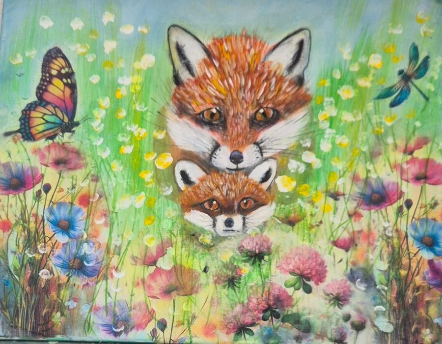 Butterflies in the Meadow - original mixed-media artwork by Janet Jackson, JJs Art Online
