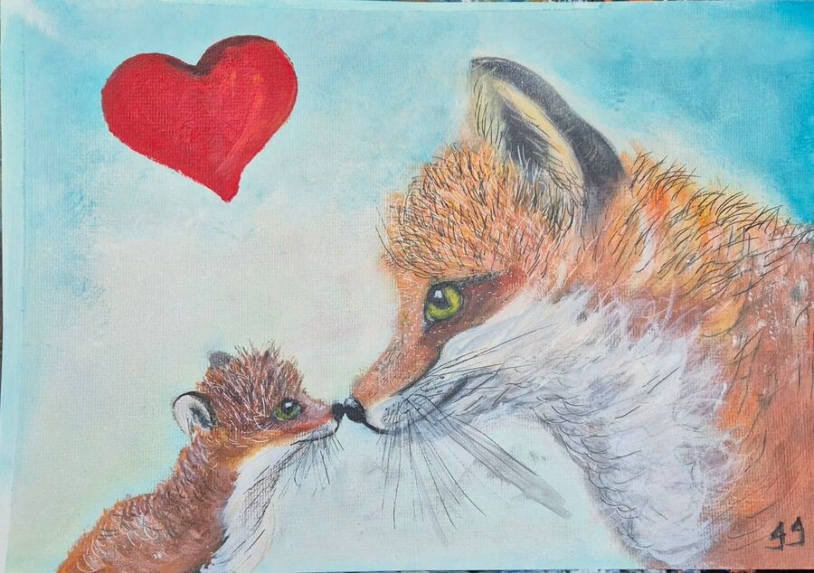 Love in the Meadow - original mixed-media artwork by Janet Jackson, JJs Art Online