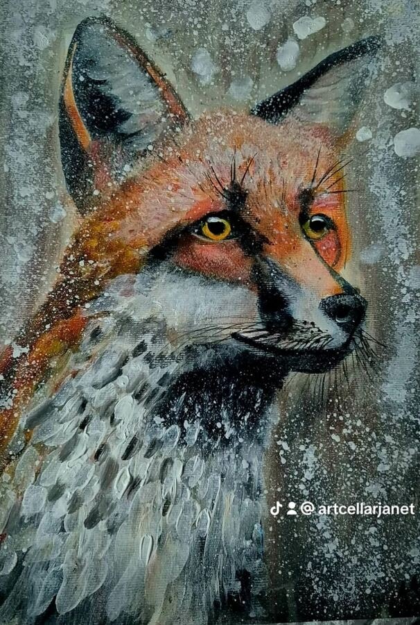Frost & Fur - original mixed-media artwork by Janet Jackson, JJs Art Online